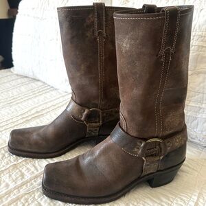 Frye Women’s Leather Brown Harness 12R Boots Size 10M Moto Biker Western EUC